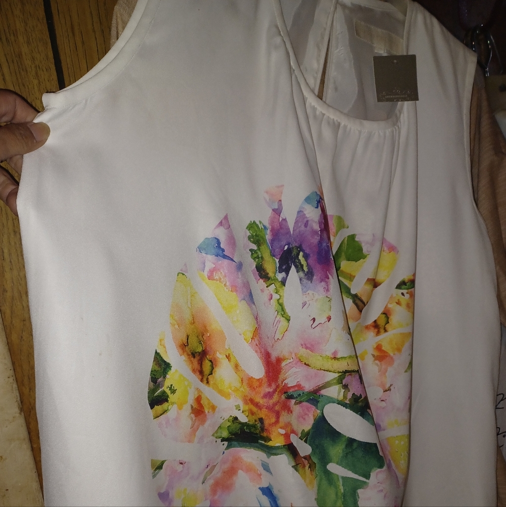 ANTROPHOLOGIEWhite Floral Watercolor  Sleeveless Midi Dress NWT
